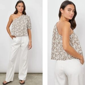Rails Jayla One Shoulder Top Brown And White In Cafe Floral Size M